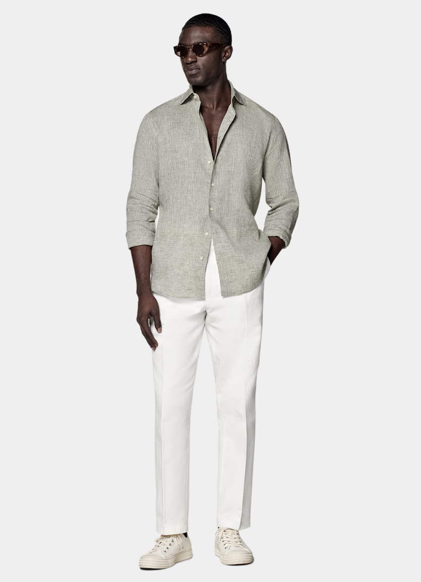 SUITSUPPLY Pures Leinen von Albini, Italien Hemd hellgrün Tailored Fit