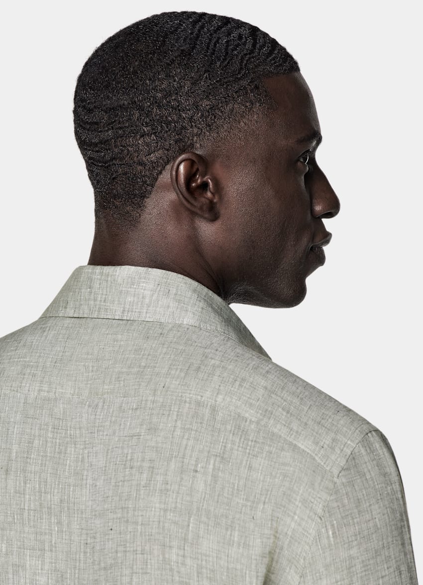 SUITSUPPLY Pure Linen by Albini, Italy Light Green Tailored Fit Shirt