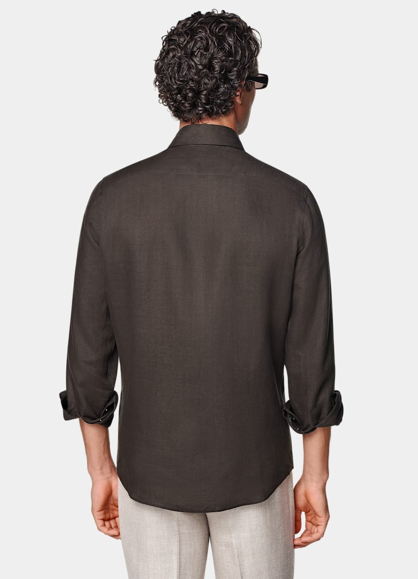 SUITSUPPLY Pure Linen by Albini, Italy Dark Brown Tailored Fit Shirt