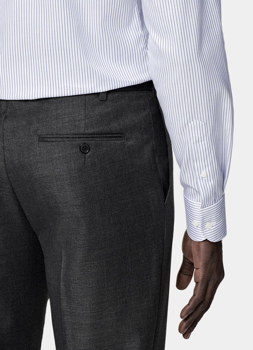 SUITSUPPLY Pima Cotton Traveller by Weba, Switzerland Navy Striped Twill Tailored Fit Shirt