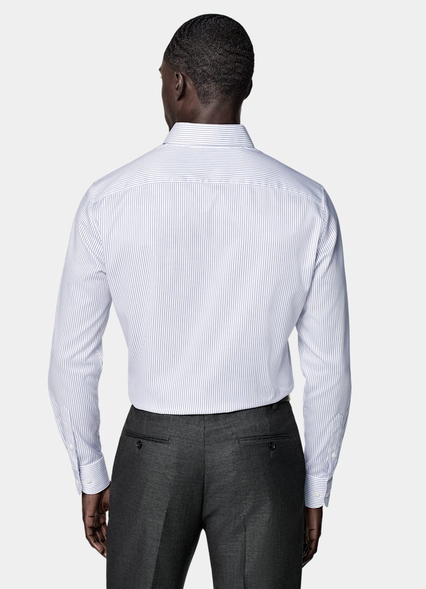 SUITSUPPLY Pima Cotton Traveller by Weba, Switzerland Navy Striped Twill Tailored Fit Shirt