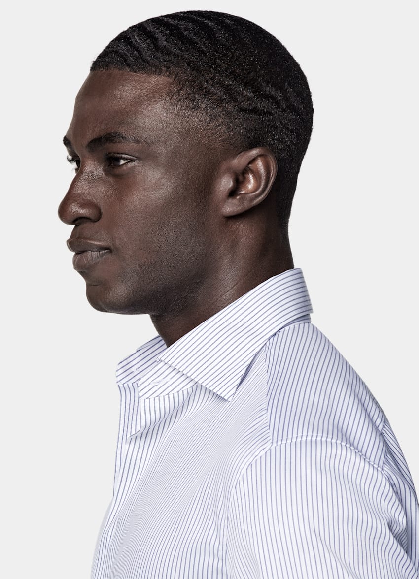 SUITSUPPLY Pima Cotton Traveller by Weba, Switzerland Navy Striped Twill Tailored Fit Shirt