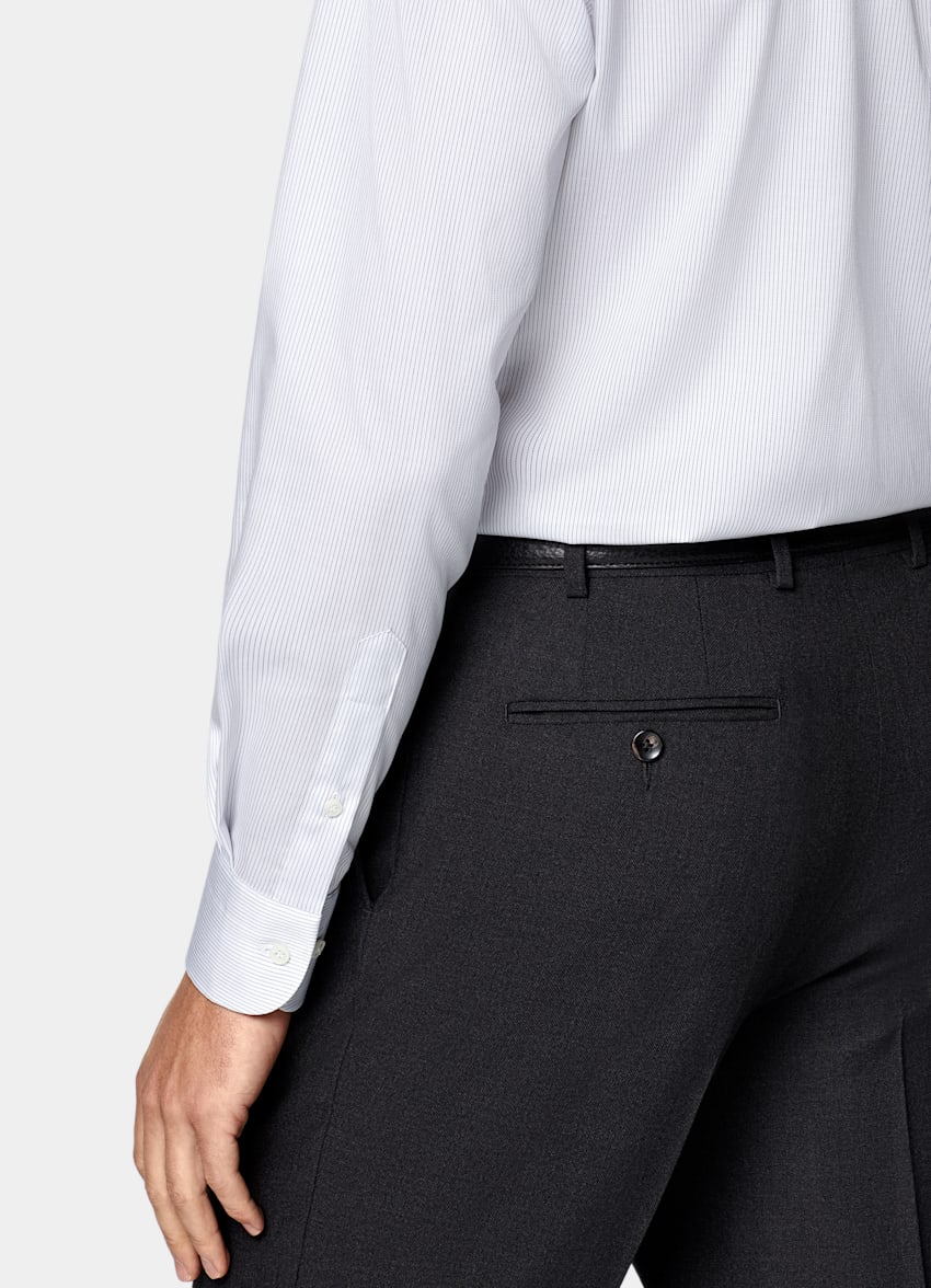 SUITSUPPLY Pima Cotton Traveller by Weba, Switzerland White Striped Twill Tailored Fit Shirt