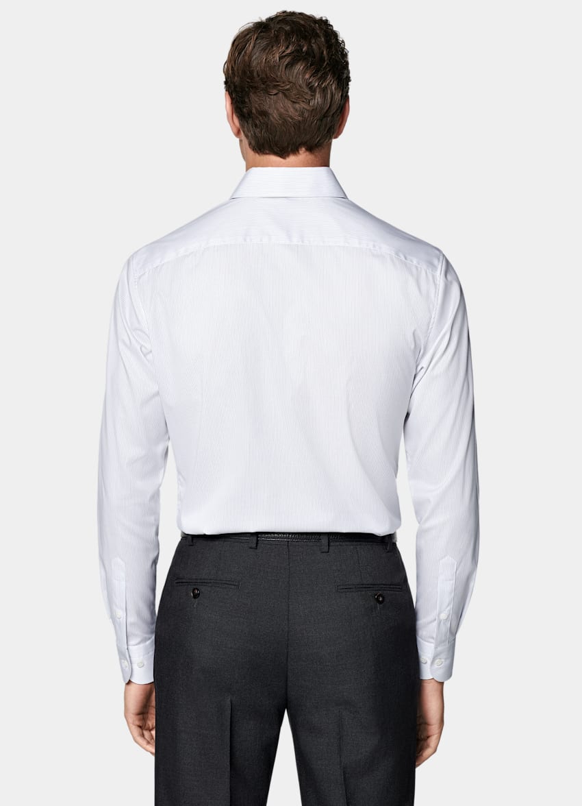 SUITSUPPLY Pima Cotton Traveller by Weba, Switzerland White Striped Twill Tailored Fit Shirt