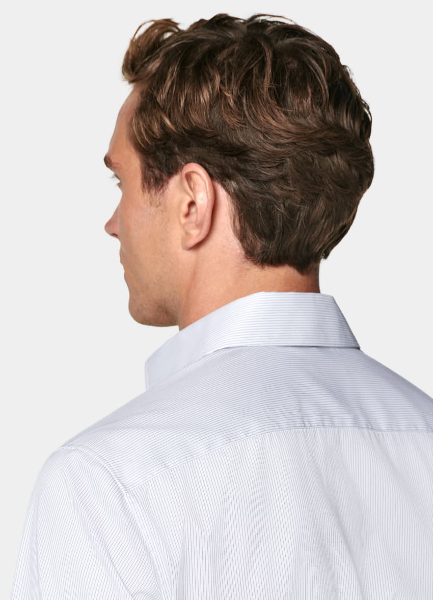 SUITSUPPLY Pima Cotton Traveller by Weba, Switzerland White Striped Twill Tailored Fit Shirt