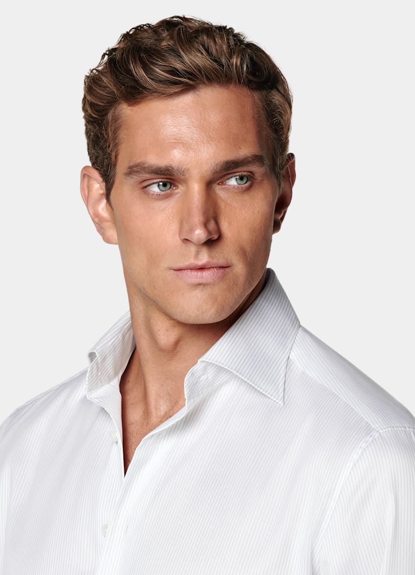 SUITSUPPLY Pima Cotton Traveller by Weba, Switzerland Grey Striped Twill Tailored Fit Shirt