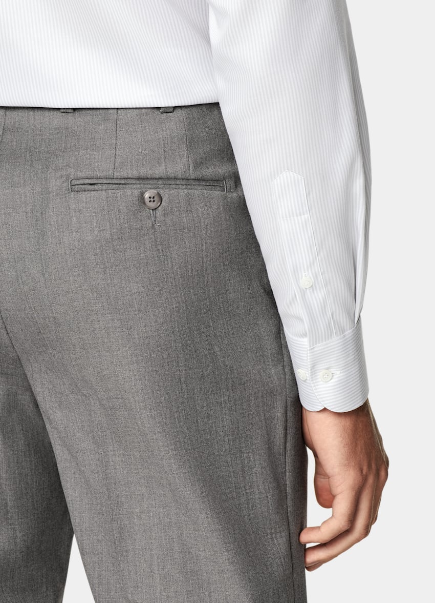 SUITSUPPLY Pima Cotton Traveller by Weba, Switzerland Grey Striped Twill Tailored Fit Shirt