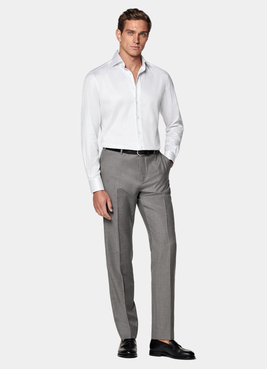 SUITSUPPLY Pima Cotton Traveller by Weba, Switzerland Grey Striped Twill Tailored Fit Shirt