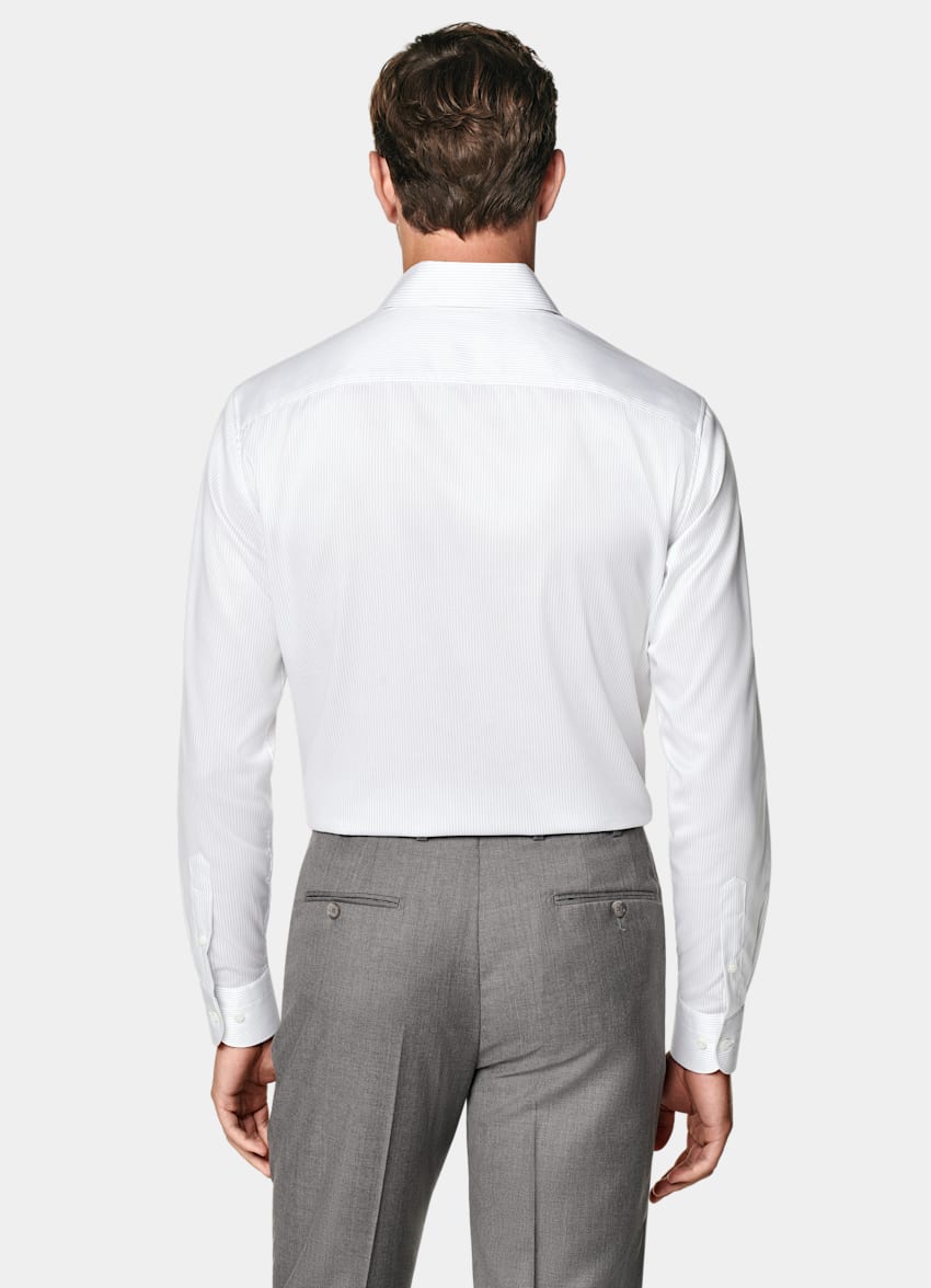SUITSUPPLY Pima Cotton Traveller by Weba, Switzerland Grey Striped Twill Tailored Fit Shirt