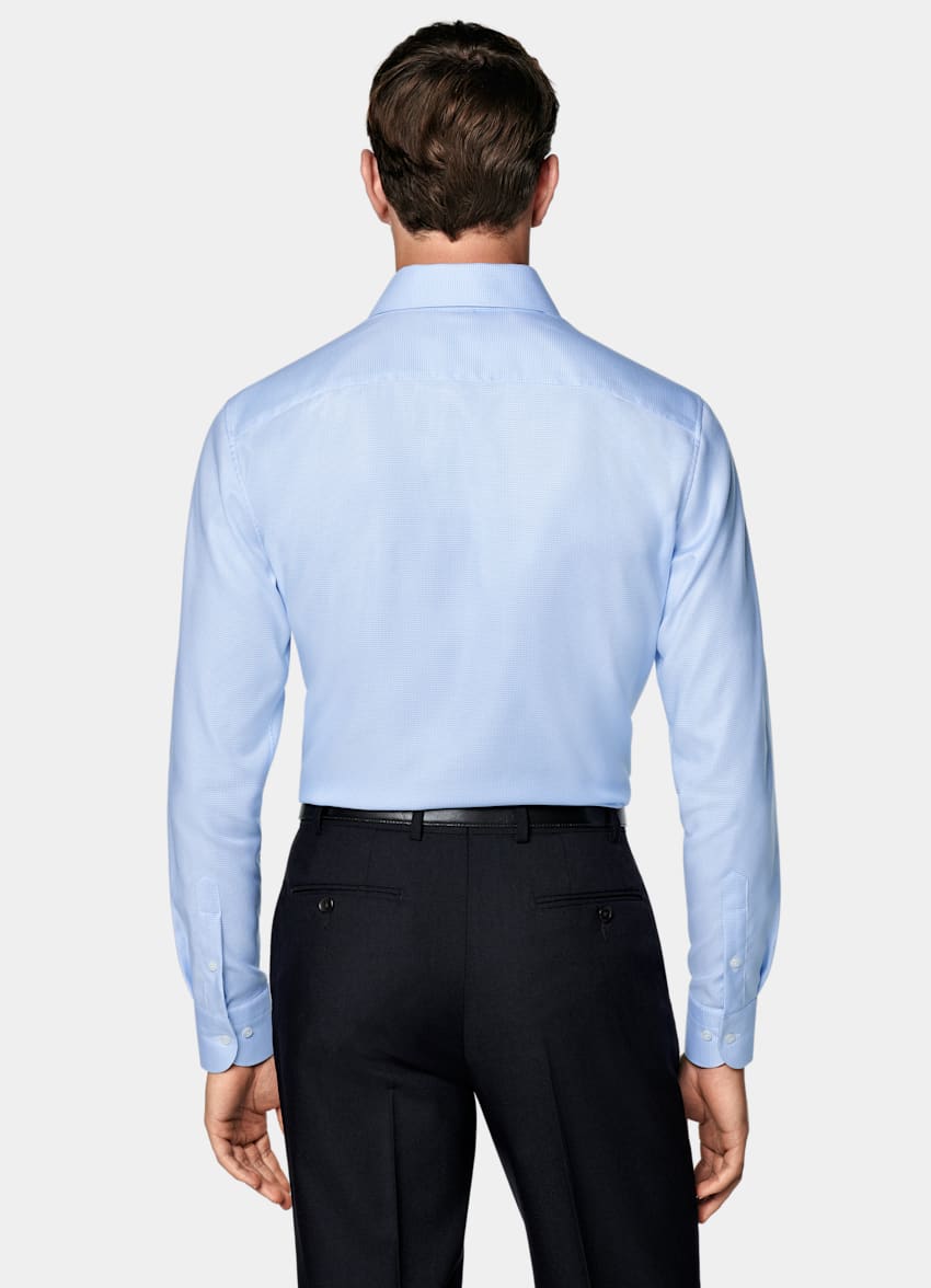 SUITSUPPLY Pima Cotton Traveller by Weba, Switzerland Light Blue Houndstooth Houndstooth Tailored Fit Shirt