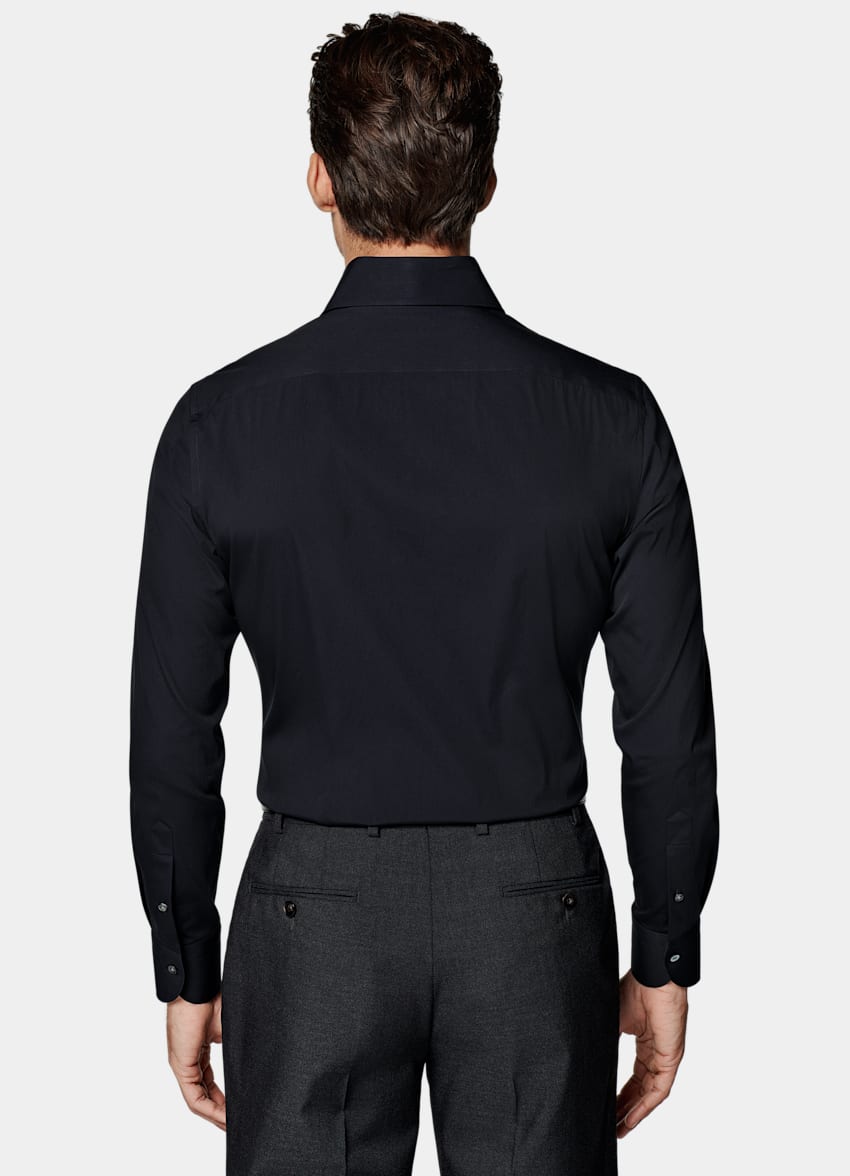 SUITSUPPLY Stretch Cotton Polyamide by Reggiani, Italy Navy Poplin Tailored Fit Shirt
