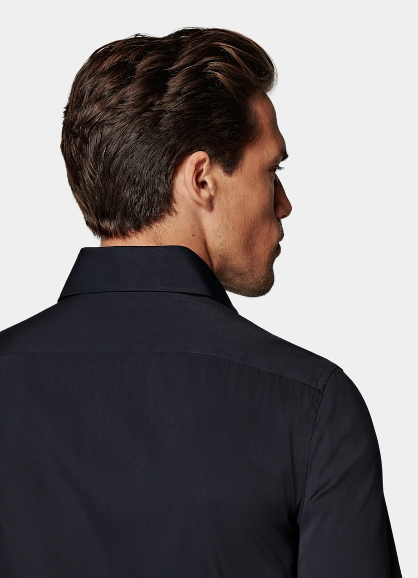 SUITSUPPLY Stretch Cotton Polyamide by Reggiani, Italy Navy Poplin Tailored Fit Shirt