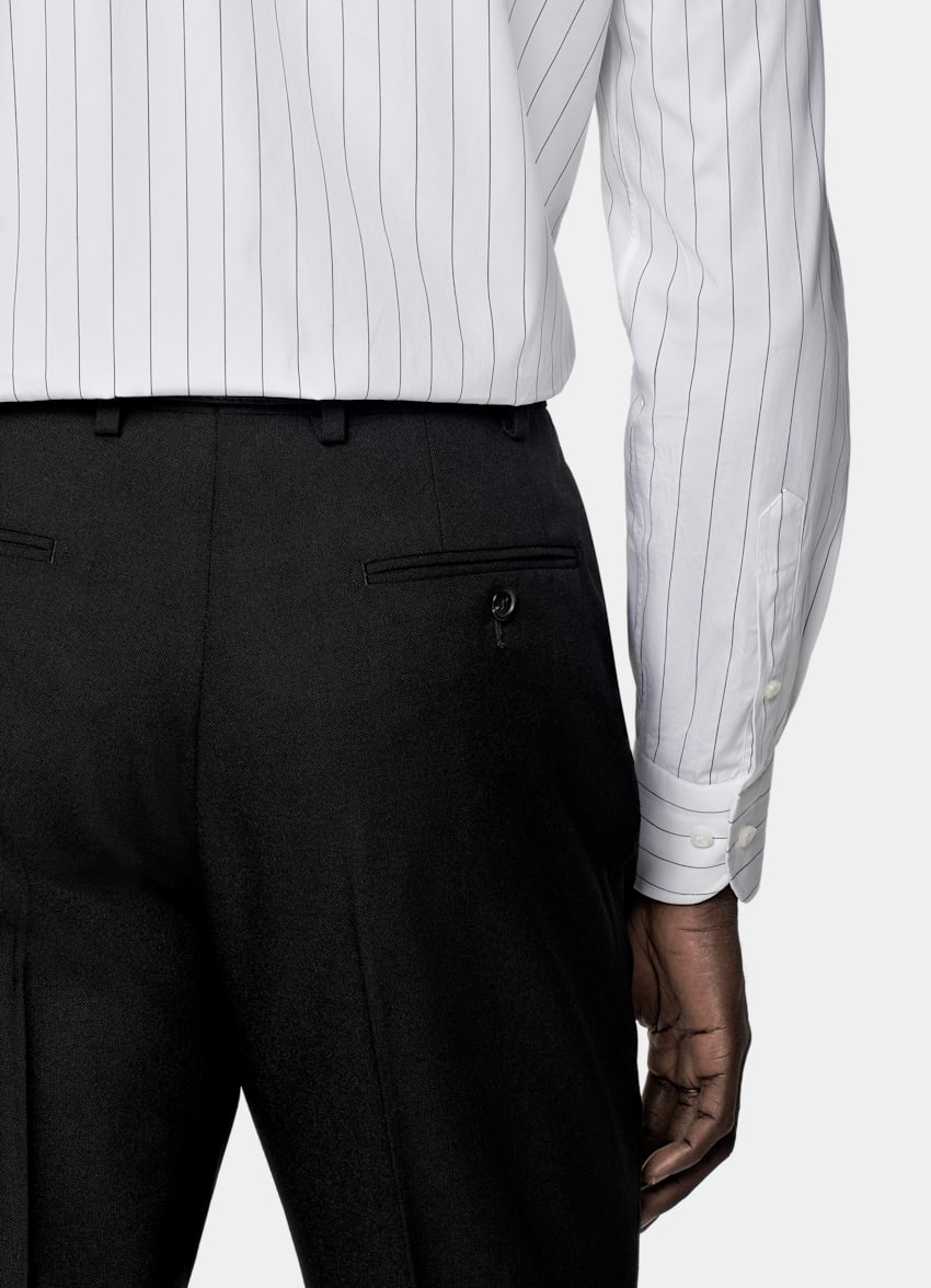 SUITSUPPLY Egyptian Cotton by Thomas Mason, Italy White Striped Point Collar Tailored Fit Shirt