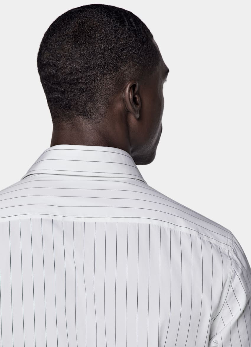 SUITSUPPLY Egyptian Cotton by Thomas Mason, Italy White Striped Point Collar Tailored Fit Shirt