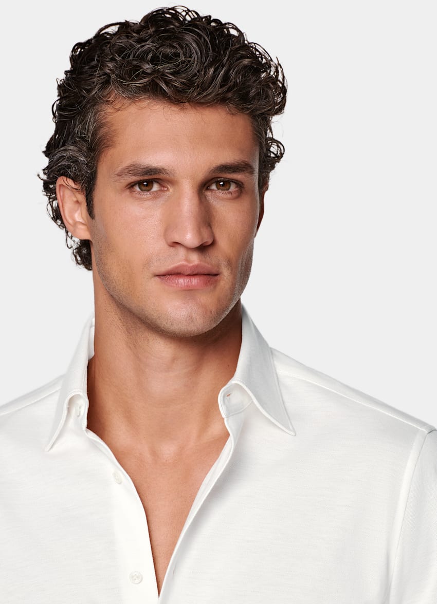 SUITSUPPLY Knitted Egyptian Cotton by Tessilmaglia, Italy Off-White Tailored Fit Shirt