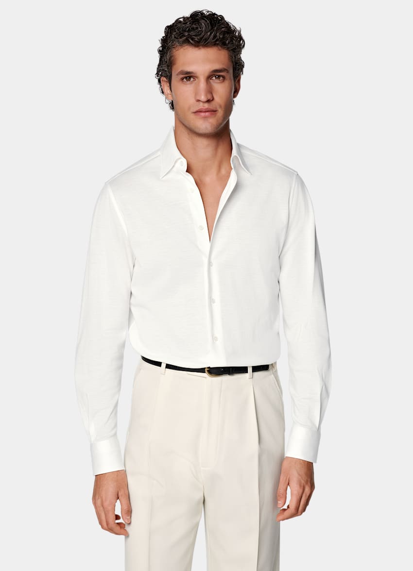 SUITSUPPLY Knitted Egyptian Cotton by Tessilmaglia, Italy Off-White Tailored Fit Shirt