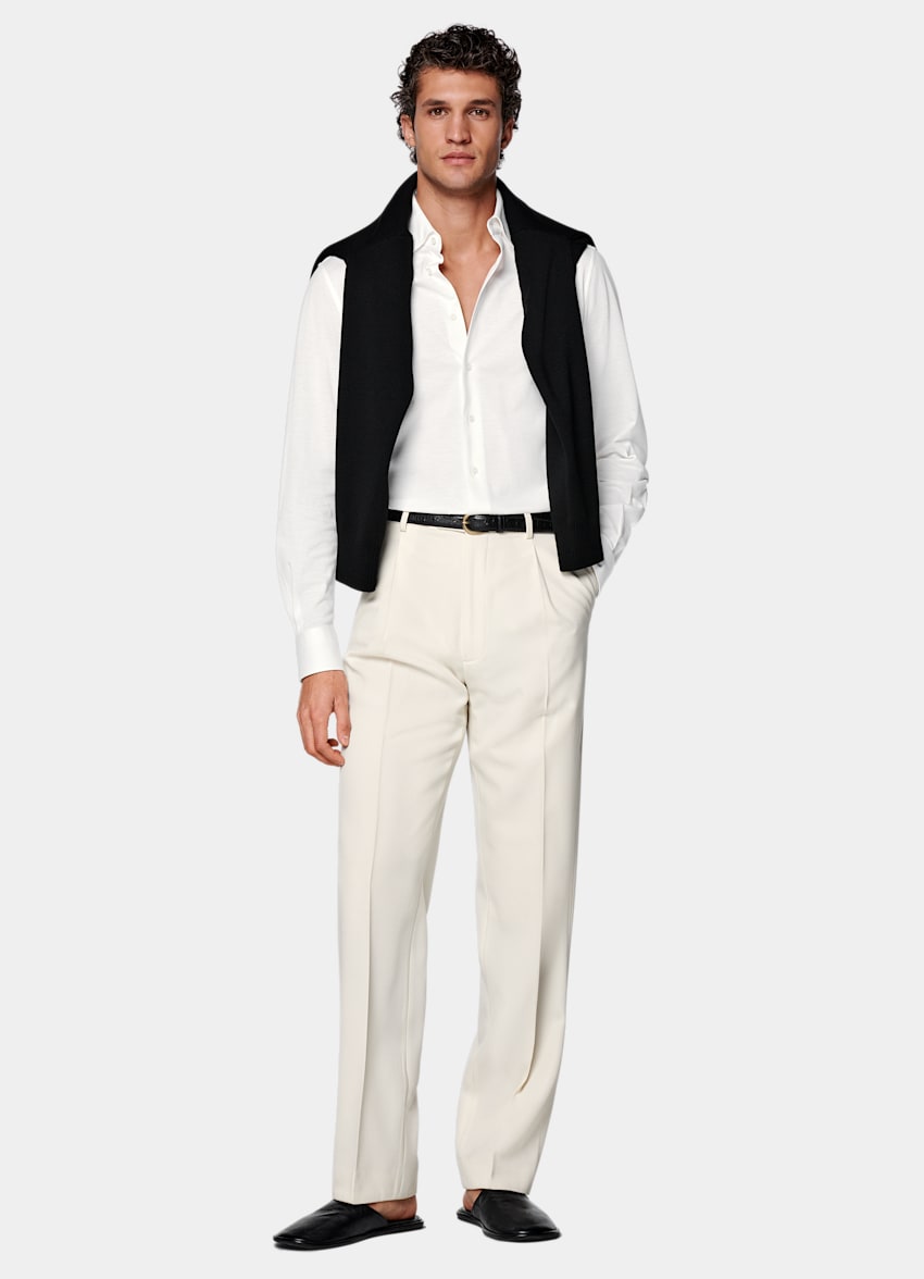 SUITSUPPLY Knitted Egyptian Cotton by Tessilmaglia, Italy Off-White Tailored Fit Shirt