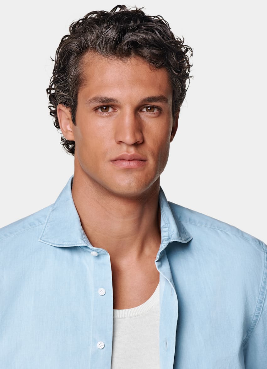 SUITSUPPLY Egyptian Cotton Denim by Albiate, Italy Light Blue Tailored Fit Shirt