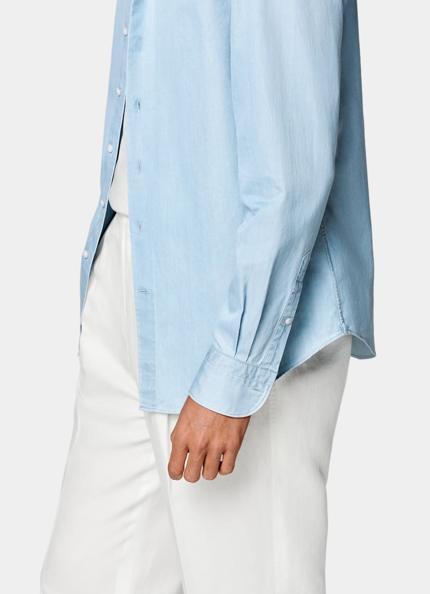 SUITSUPPLY Egyptian Cotton Denim by Albiate, Italy Light Blue Tailored Fit Shirt