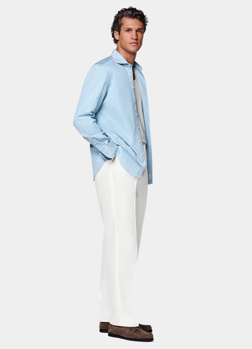 SUITSUPPLY Egyptian Cotton Denim by Albiate, Italy Light Blue Tailored Fit Shirt