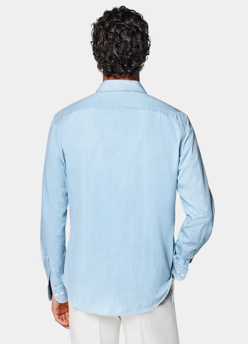 SUITSUPPLY Egyptian Cotton Denim by Albiate, Italy Light Blue Tailored Fit Shirt