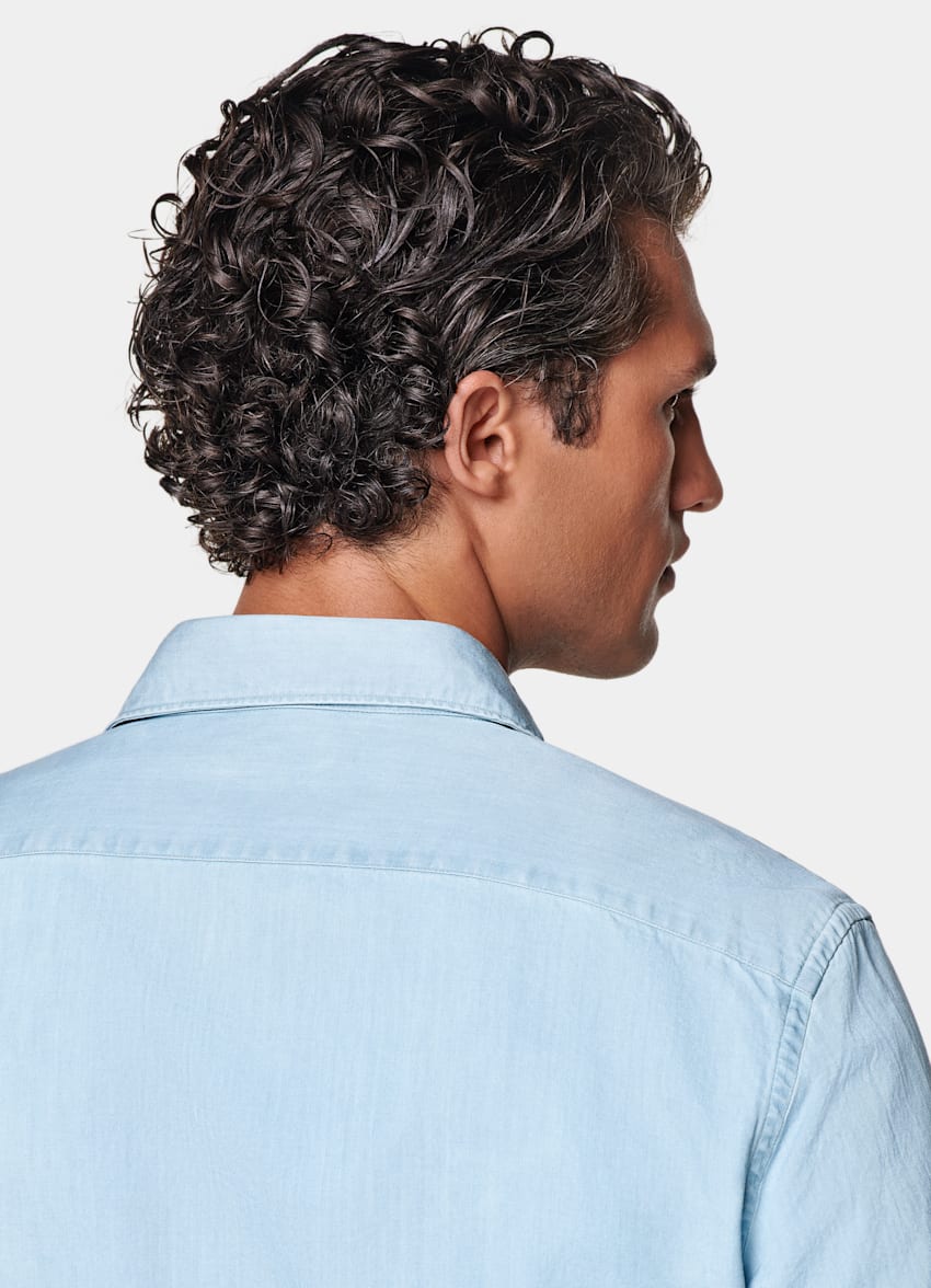 SUITSUPPLY Egyptian Cotton Denim by Albiate, Italy Light Blue Tailored Fit Shirt