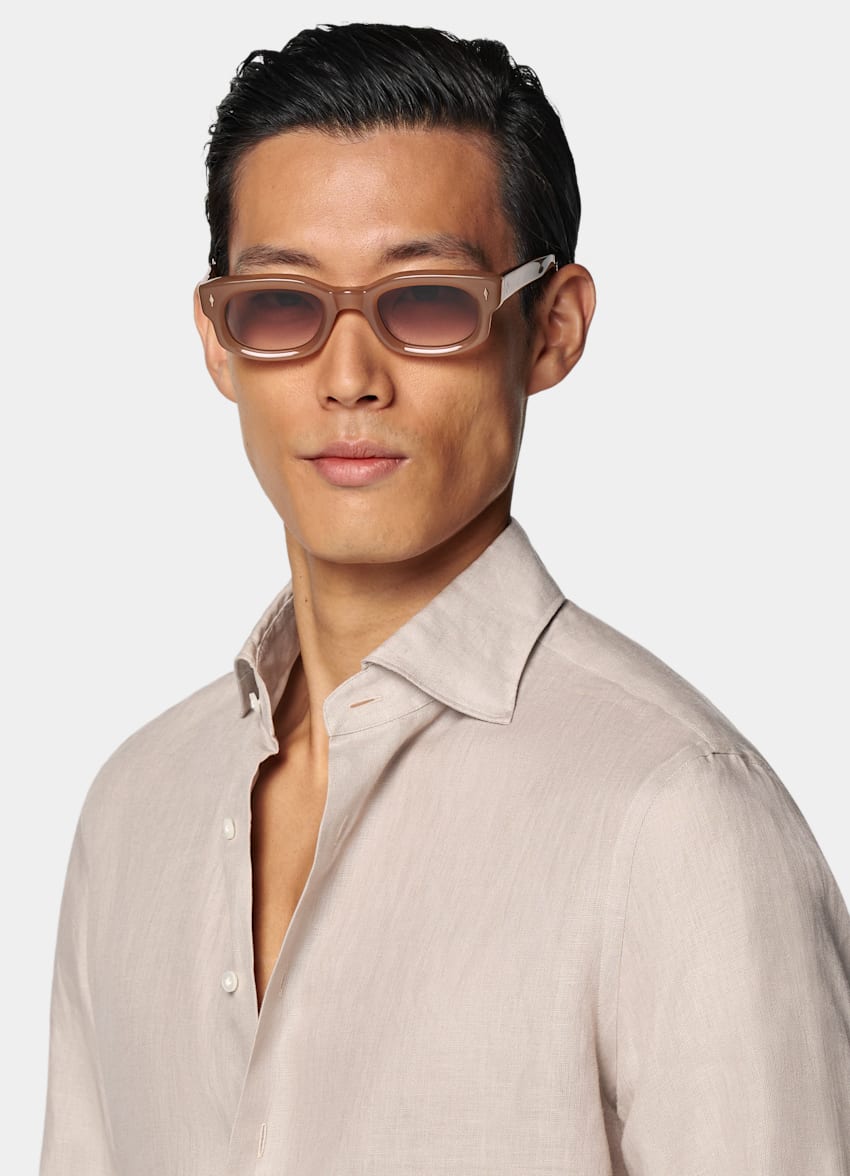 SUITSUPPLY Pures Leinen von Baird McNutt, Vereinigtes Königreich Hemd hellbraun Tailored Fit