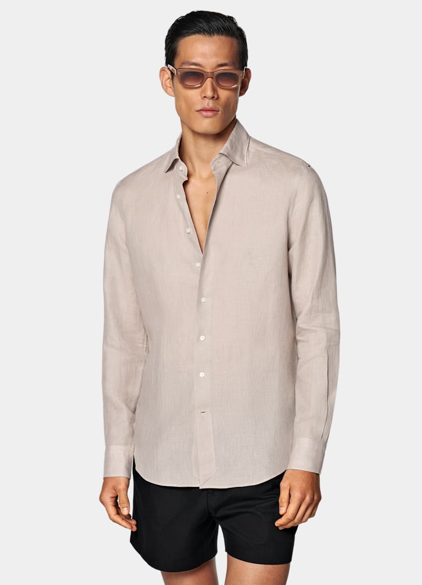 SUITSUPPLY Pures Leinen von Baird McNutt, Vereinigtes Königreich Hemd hellbraun Tailored Fit