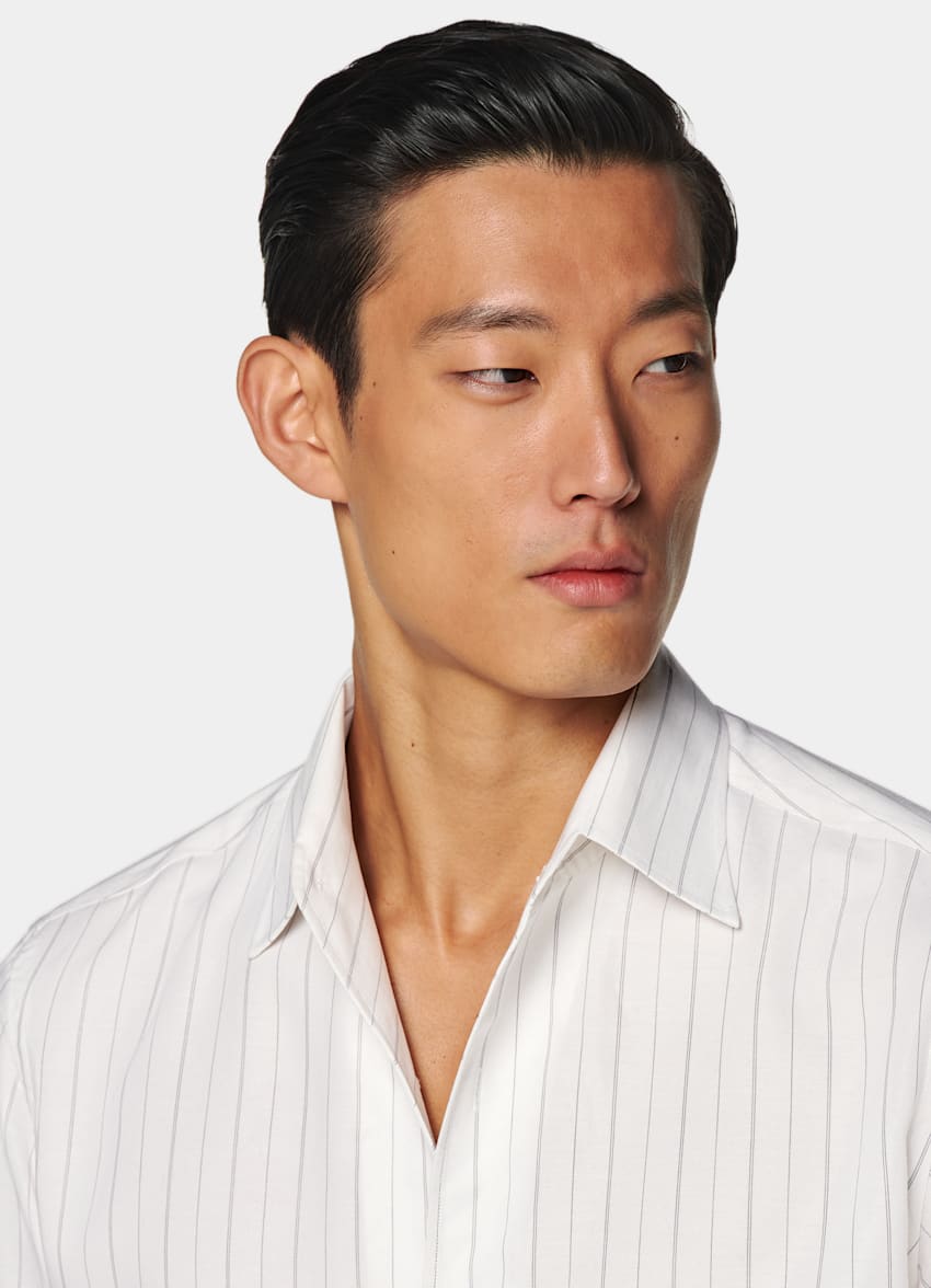 SUITSUPPLY Pure Lyocell by Testa 1919 Srl, Italy Off-White Striped Tailored Fit Shirt