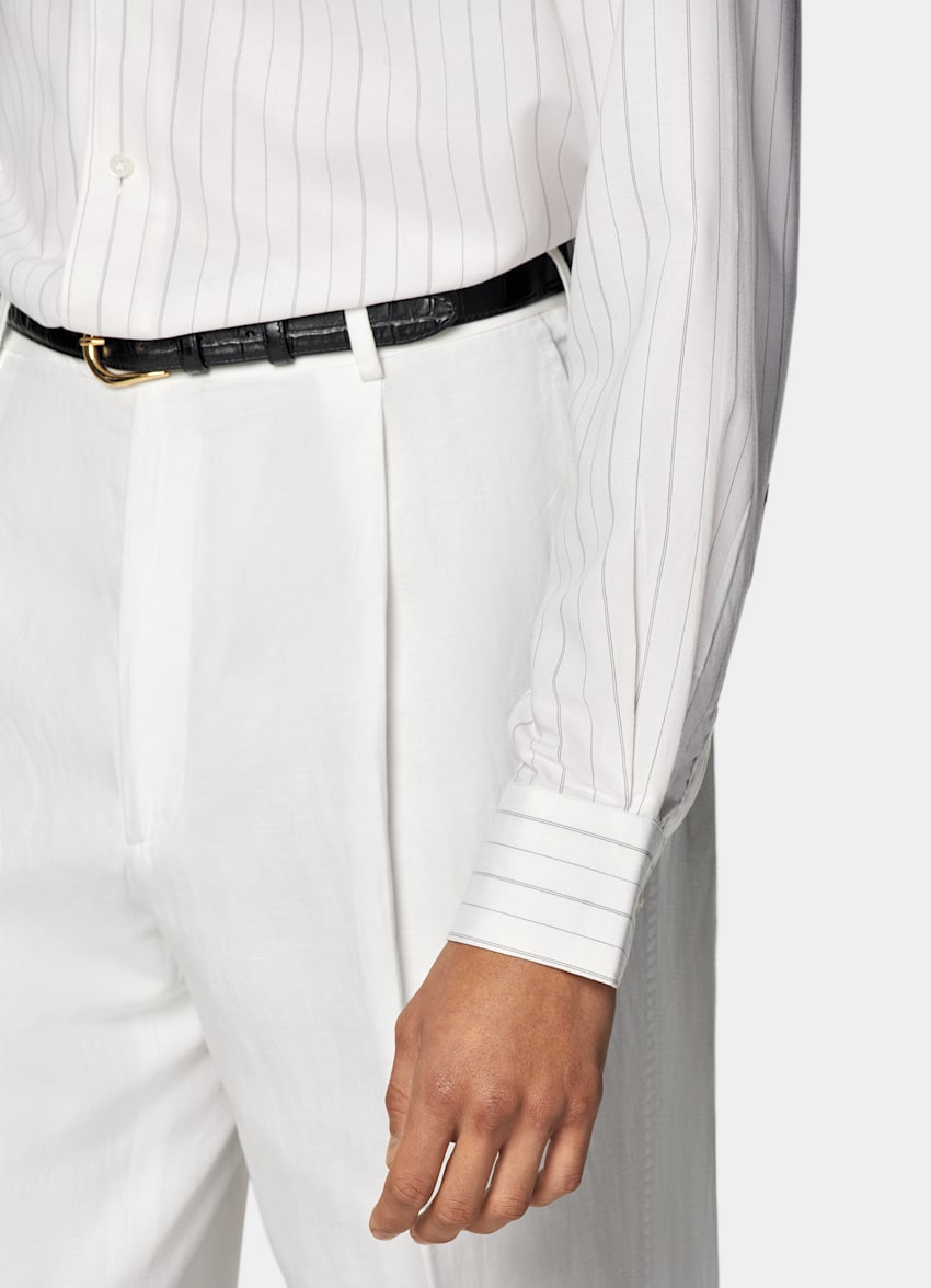 SUITSUPPLY Pure Lyocell by Testa 1919 Srl, Italy Off-White Striped Tailored Fit Shirt