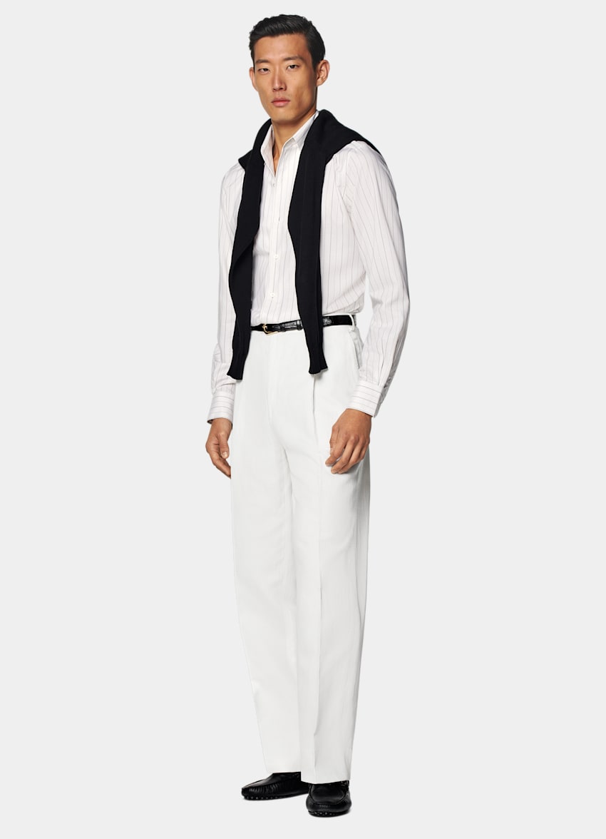 SUITSUPPLY Pure Lyocell by Testa 1919 Srl, Italy Off-White Striped Tailored Fit Shirt