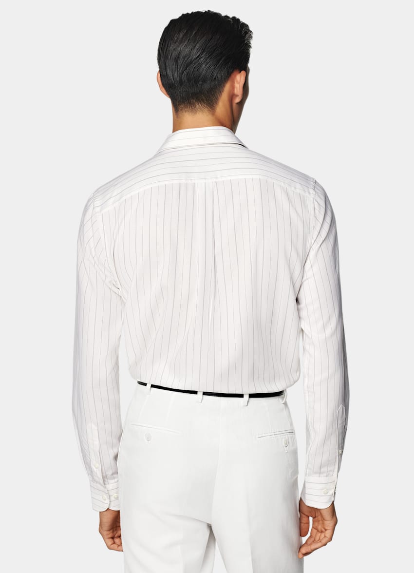 SUITSUPPLY Pure Lyocell by Testa 1919 Srl, Italy Off-White Striped Tailored Fit Shirt