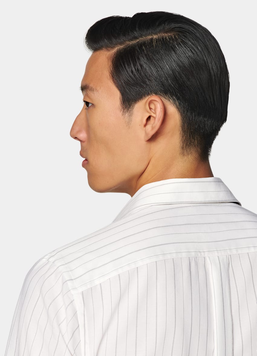 SUITSUPPLY Pure Lyocell by Testa 1919 Srl, Italy Off-White Striped Tailored Fit Shirt