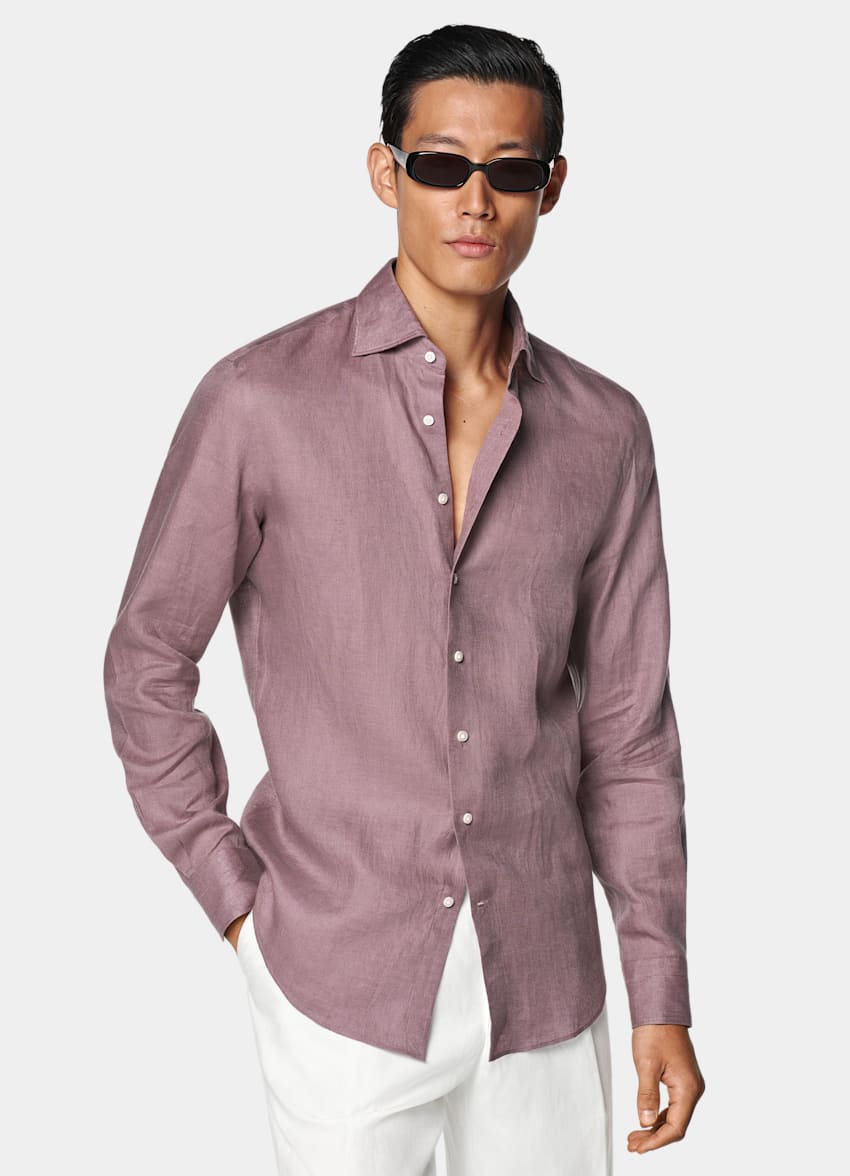 SUITSUPPLY Pure Linen by Baird McNutt, United Kingdom Purple Tailored Fit Shirt