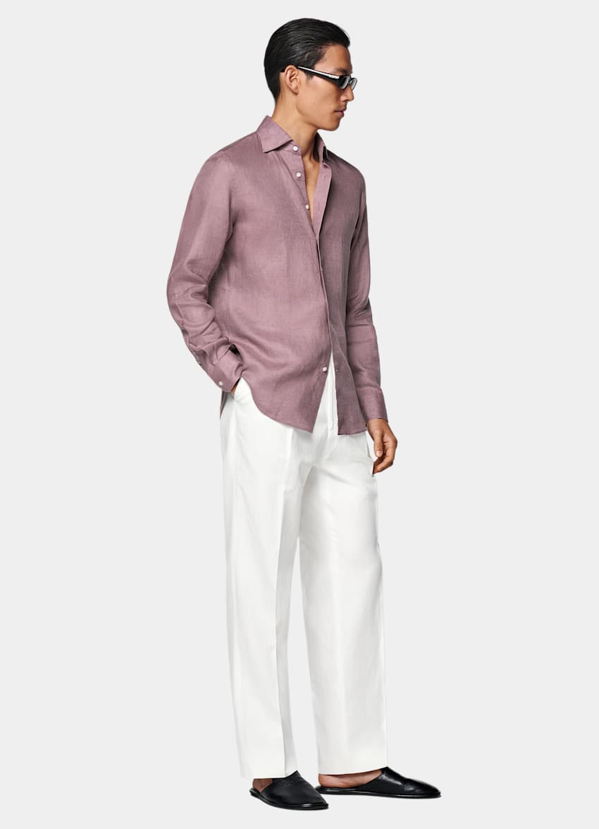 SUITSUPPLY Pure Linen by Baird McNutt, United Kingdom Purple Tailored Fit Shirt