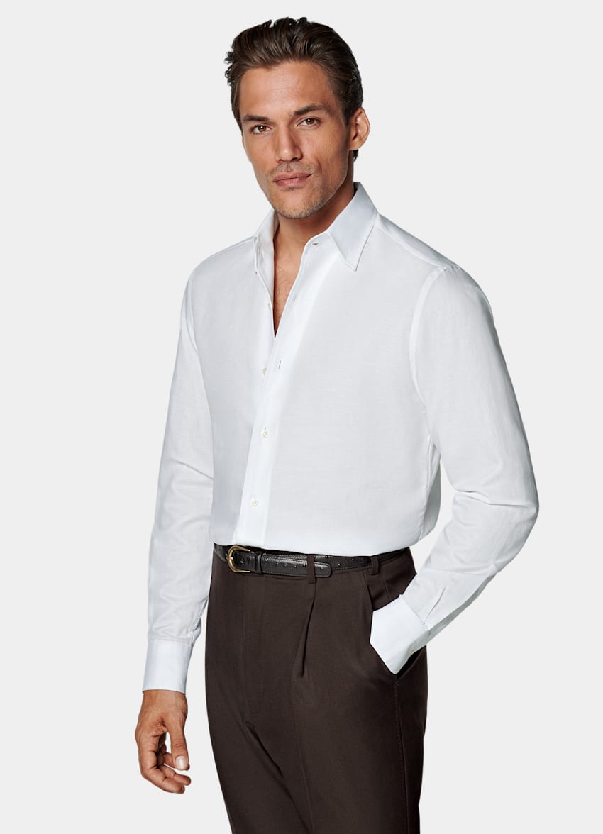 SUITSUPPLY Baumwolle-Leinen von Testa 1919 Srl, Italien Hemd weiß Tailored Fit