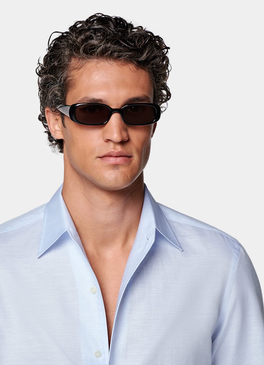 SUITSUPPLY Cotton Linen by Testa 1919 Srl, Italy Light Blue Classic Collar Shirt