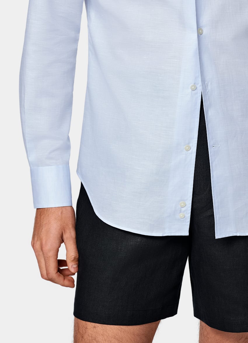 SUITSUPPLY Cotton Linen by Testa 1919 Srl, Italy Light Blue Classic Collar Shirt