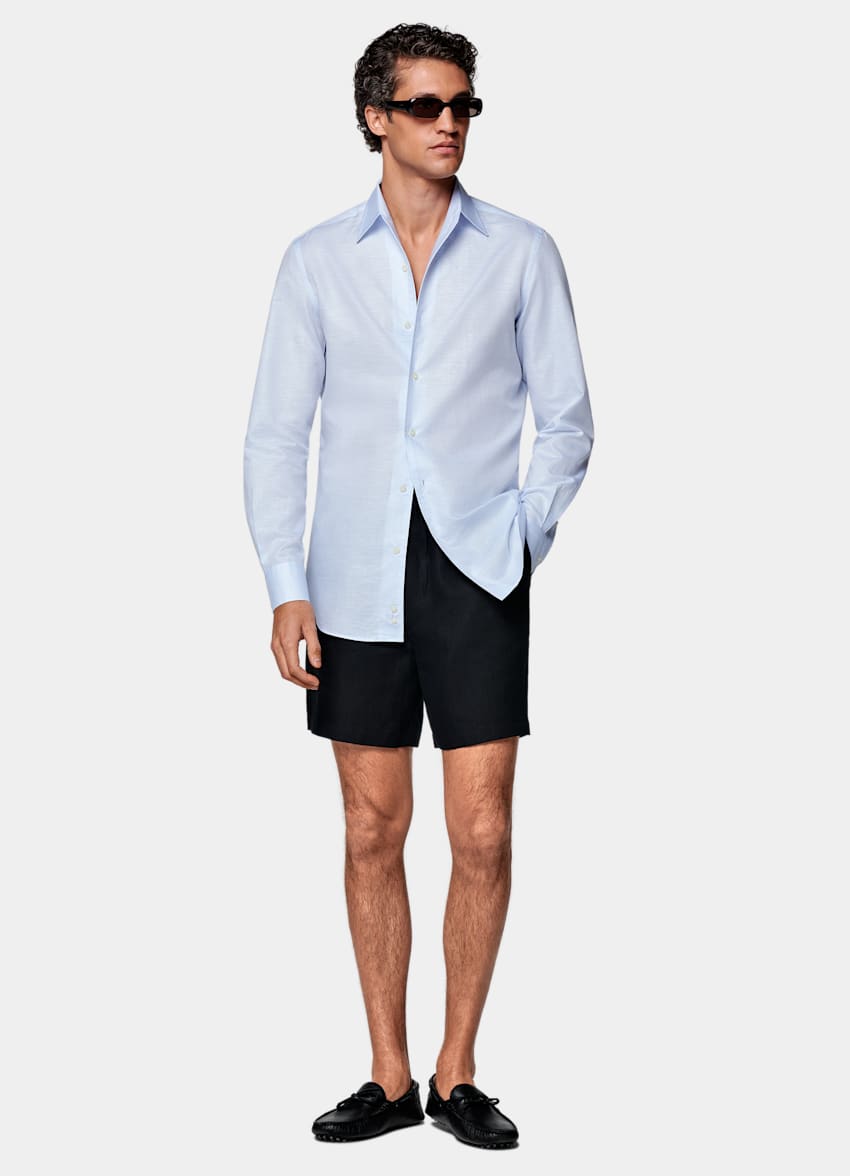 SUITSUPPLY Cotton Linen by Testa 1919 Srl, Italy Light Blue Classic Collar Shirt