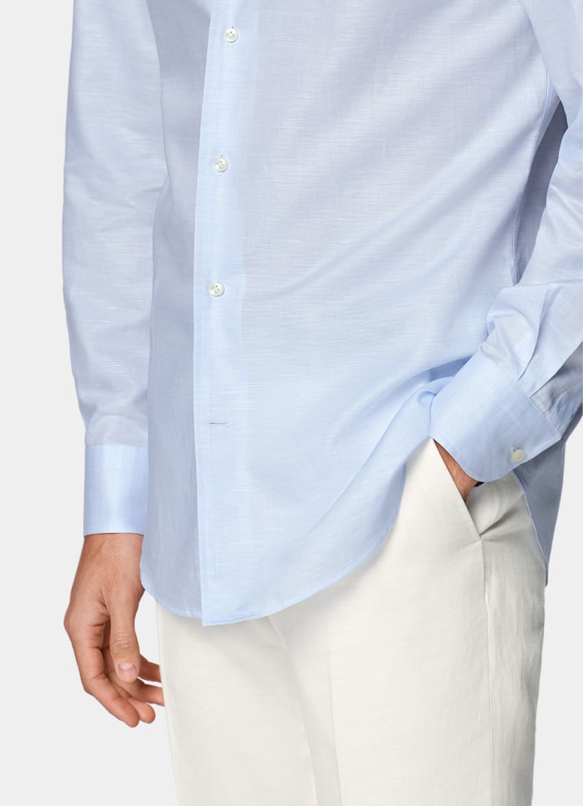 SUITSUPPLY Cotone e lino - Testa 1919 Srl, Italia Camicia azzurra tailored fit