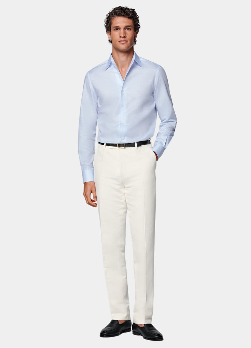 SUITSUPPLY Cotone e lino - Testa 1919 Srl, Italia Camicia azzurra tailored fit