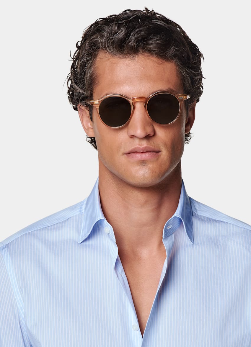 SUITSUPPLY Ägyptische Baumwolle von Albini, Italien Popeline Hemd blau gestreift Tailored Fit
