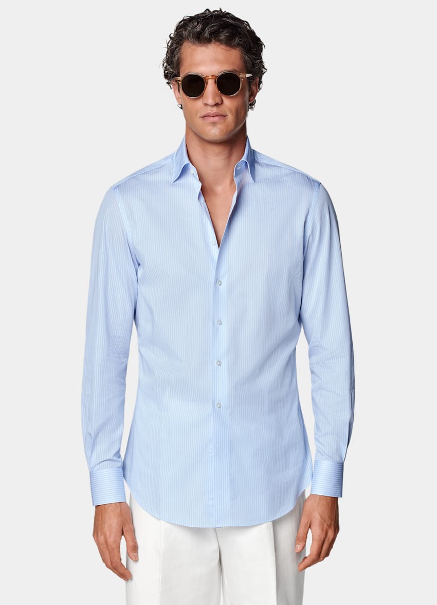SUITSUPPLY Ägyptische Baumwolle von Albini, Italien Popeline Hemd blau gestreift Tailored Fit