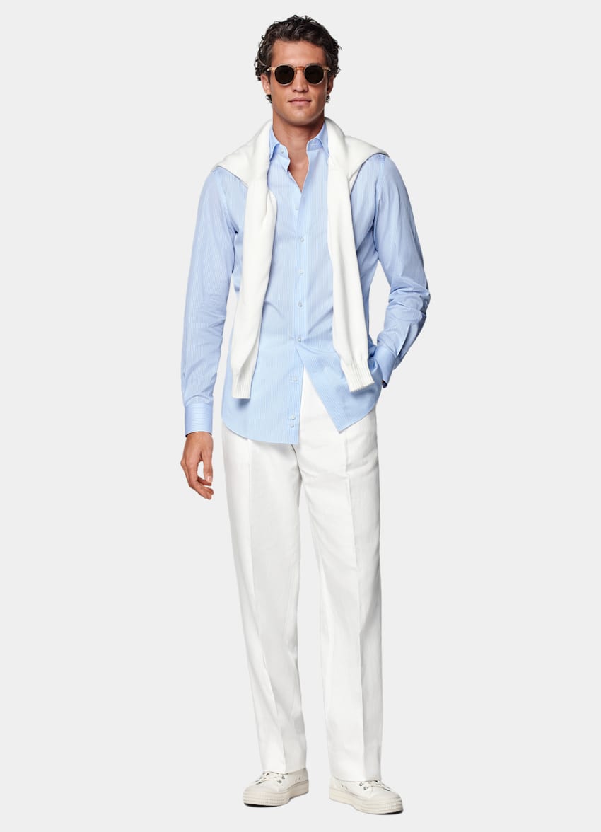 SUITSUPPLY Ägyptische Baumwolle von Albini, Italien Popeline Hemd blau gestreift Tailored Fit