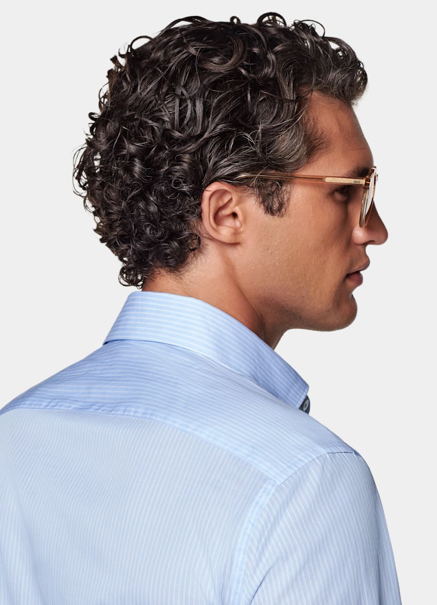 SUITSUPPLY Ägyptische Baumwolle von Albini, Italien Popeline Hemd blau gestreift Tailored Fit