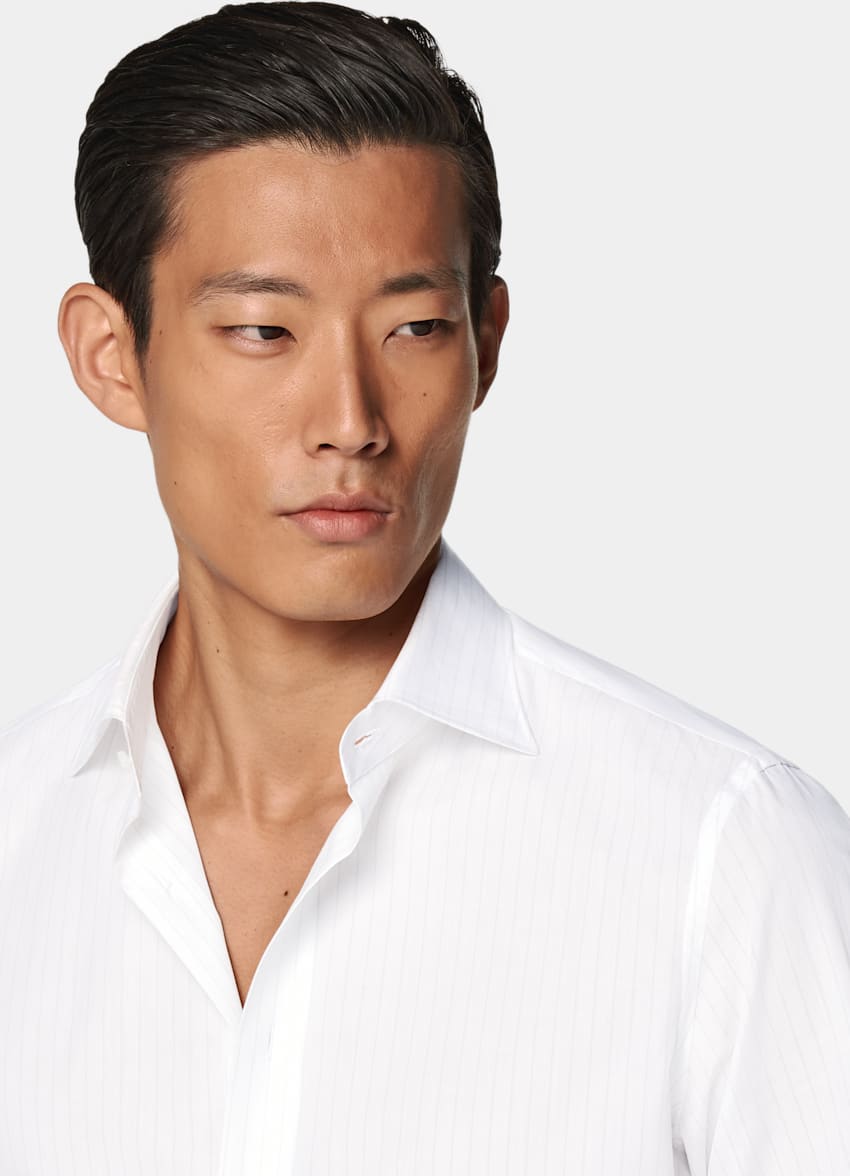 SUITSUPPLY Egyptian Cotton by Albini, Italy Light Grey Striped Poplin Tailored Fit Shirt