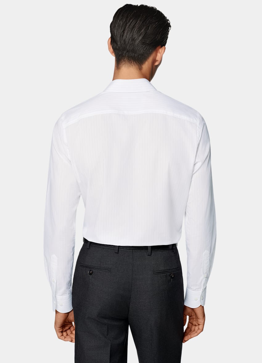SUITSUPPLY Egyptian Cotton by Albini, Italy Light Grey Striped Poplin Tailored Fit Shirt