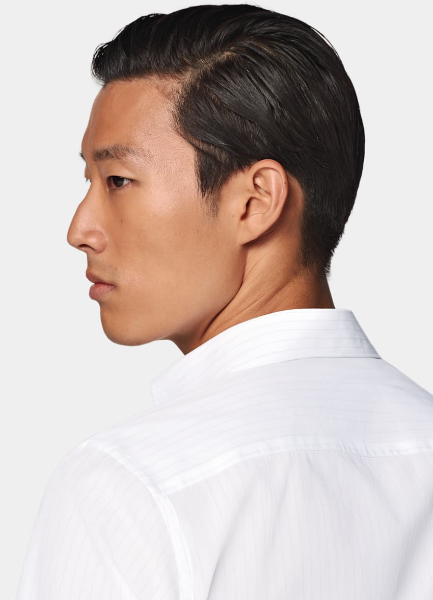 SUITSUPPLY Egyptian Cotton by Albini, Italy Light Grey Striped Poplin Tailored Fit Shirt