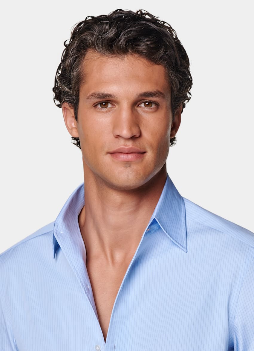 SUITSUPPLY Ägyptische Baumwolle von Thomas Mason, Italien Hemd mittelblau gestreift Tailored Fit