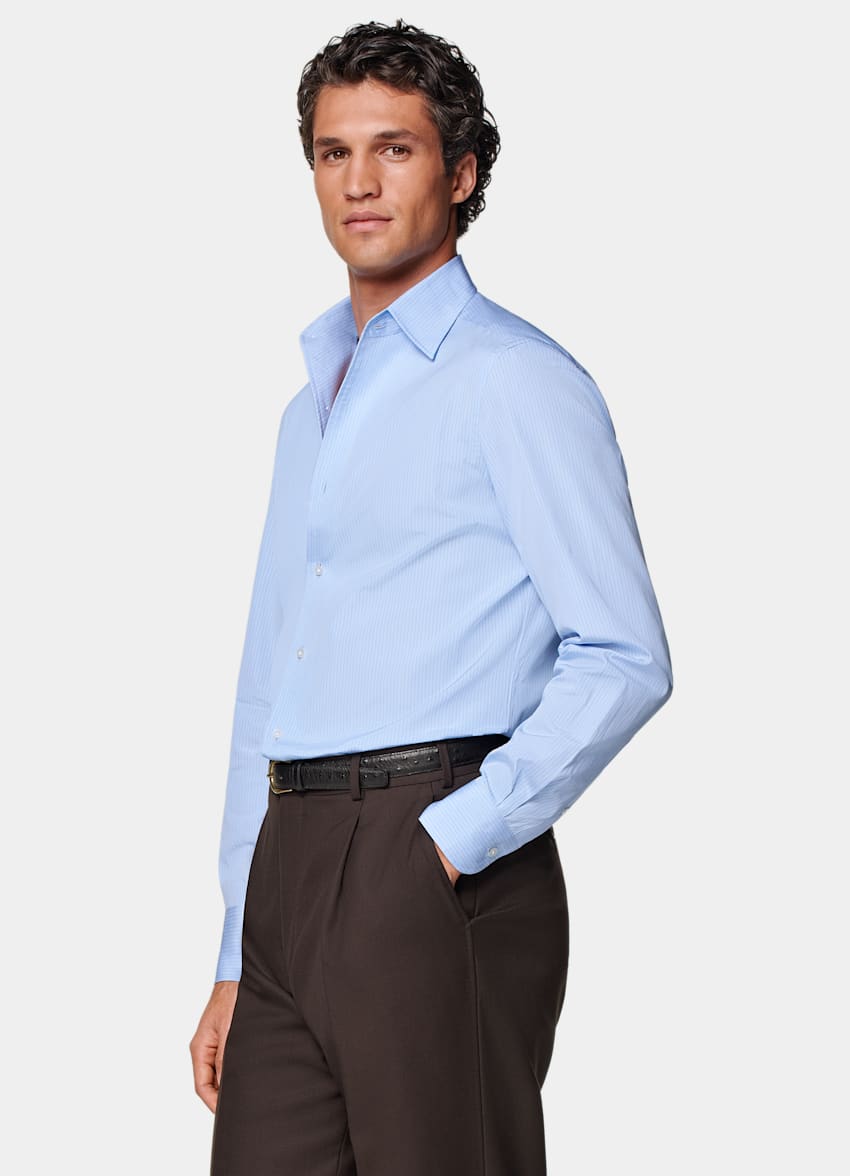 SUITSUPPLY Ägyptische Baumwolle von Thomas Mason, Italien Hemd mittelblau gestreift Tailored Fit